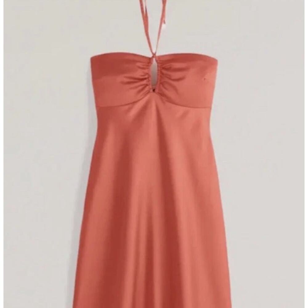 NWT Abercrombie & Fitch Rust Orange Satin Halter Slip Midi Dress (XLT)